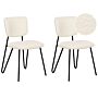 Set Of 2 Dining Chairs Off-white Boucle Upholstery Black Metal Legs Armless Curved Backrest