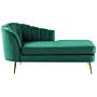 Chaise Lounge Emerald Green Velvet Upholstery Gold Metal Legs Left Hand