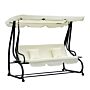 Outsunny 2-in-1 Garden Swing Seat Bed 3 Seater Swing Chair Hammock Bench Bed With Tilting Canopy And 2 Cushions, Cream White