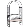 Outsunny Garden Metal Arch Bench, Outdoor Furniture Chair With Cushion Outdoor Patio Rose Trellis Arbour Pergola, For Climbing Plant 114x 60 X 206 Cm