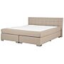 Eu Super King Size Divan Bed Beige Fabric Upholstered 6ft Frame With Tufted Headboard And Mattress Beliani