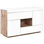 Sideboard And Desk White With Light Wood Mdf Paper Veneer 2 In 1 With Drawers Shelf Cabinets Storage