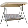 Outsunny 3 Seater Garden Swing Chair, Patio Rocking Bench With Tilting Canopy, Removable Cushion And Steel Frame, Light Brown