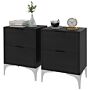 Homcom Bedside Tables Set Of 2, Modern Nightstand With 2 Drawers, Small Sofa End Tables With Storage And Steel Legs, Black