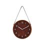 Wall Clock Brown Mdf Faux Leather Vintage Design Round 26 Cm