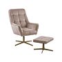 Armchair And Footstool Beige Velvet Upholstery Gold Metal Legs Modern Retro Traditional