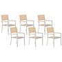 Set Of 6 Garden Chairs Light Wood And White Plastic Wood Aluminium Rust Resistant