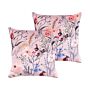 Set Of 2 Pink Decorative Pillows Polyester 45 X 45 Cm Velvet Flower Pattern Modern Traditional Cushions