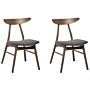 Set Of 2 Dining Chairs Dark Rubberwood Frame Dark Grey Polyester Fabric Seat Armless