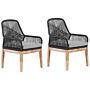 Outdoor Garden Dining Chairs Black Wicker Polypropylene Steel Frame Wooden Legs Acacia Modern Design Set Of 2 Beliani