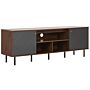 Tv Stand Dark Wood And Black Manufactured Wood Storage Unit With Shelves And Cabinets Scandinavian Design