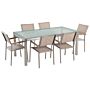 Garden Dining Set Beige With Cracked Glass Table Top 6 Seats 180 X 90 Cm