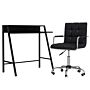 Homcom Home Office Chair And Computer Desk Set, Faux Leather Desk Chair With Swivel Wheels, Study Desk With Storage Shelf, Black