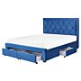 Storage Bed Blue Velvet Upholstery Eu King Size 5ft3 Tufted Tall Headboard Drawers