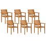 Set Of 6 Garden Chairs Light Acacia Wood Outdoor With Armrests