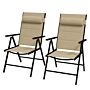 Outsunny Set Of 2 Patio Folding Chairs W/ Adjustable Back, Garden Dining Chairs W/ Breathable Mesh Fabric Padded Seat, Backrest, Headrest, Khaki