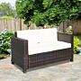 Outsunny Garden Rattan Sofa 2 Seater Outdoor Garden Wicker Weave Furniture Patio 2-seater Double Couch Loveseat Brown