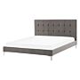 Bed Frame Grey Velvet Upholstery Eu Double Size 4ft6 With Sprung Slatted Base And Button-tufted Headboard