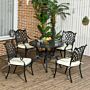 Outsunny Cast Aluminium 4 Seater Outdoor Dining Set With Cushions Parasol Hole Black