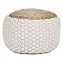 Pouf Ottoman White And Beige Knitted Cotton Jute Eps Beads Filling Round Small Footstool 50 X 35 Cm Boho Style