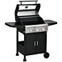 Outsunny 9 Kw 3 Burner Gas Bbq Grill With See-through Lid, Black