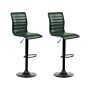 Set Of 2 Bar Chairs Green Faux Leather Seat Black Frame Counter Height Swivel Adjustable Height