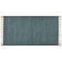 Area Rug Blue Jute 80 X 150 Cm Tassels Handwoven