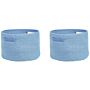 Set Of 2 Storage Baskets Cotton Blue Braided Laundry Hamper Fabric Toys Storage Bin