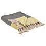 Blanket Grey Yellow Cotton 125 X 150 Cm Geometric Pattern Knitted Throw