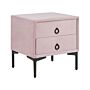 Bedside Table Pink Velvet Black Metal Legs With 2 Storage Drawers Nightstand