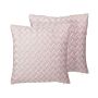 Set Of 2 Decorative Cushions Pink Faux Suede Lattice Weave 45 X 45 Cm