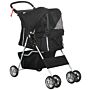 Pawhut Pet Stroller Dog Pushchair Foldable Travel Carriage For Small Miniature Dogs Cats W/ Zipper Entry Cup Holder, Black