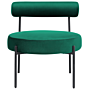 Armless Chair Emerald Green Velvet Upholstery Round Seat Roll Back Vintage Design Black Metal Frame