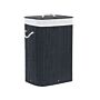 Storage Basket Black Bamboo With Lid Laundry Bin Boho Practical Accessories