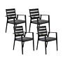 Set Of 4 Garden Dining Chairs Black Aluminium Frame With Cushions Slatted Backrest Design