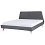 Bed Frame Grey Fabric Upholstery Light Wood Legs Super King Size 6ft