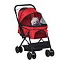 Pawhut Pet Stroller Dog Travel Pushchair Foldable Jogger With Reversible Handle Eva Wheel Brake Basket Adjustable Canopy Safety Leash Red