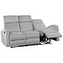 Manual Recliner Sofa Light Grey Velvet Upholstered 3 Seater Couch Modern Design Relax Function