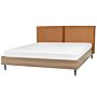 Bed Frame Golden Brown Faux Leather Eu Super King Size 6ft Upholstered Headboard Metal Legs Wooden Slatted Base