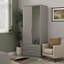 Contrast Double 2 Drawer Mirror Wardrobe In Dusk Grey