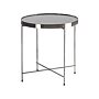 Side Table Black Tempered Glass Top Silver Metal Legs Round Glam Shiny