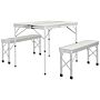 Outsunny Foldable Camping Picnic Table And Chairs, Lightweight Aluminium Garden Table Set With 2 Benches For Camping, Silver