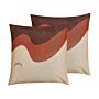 Set Of 2 Decorative Cushions Multicolour 45 X 45 Cm Wave Pattern Square