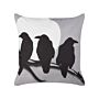 Decorative Cushion Grey Velvet 45 X 45 Cm Crows Pattern Square Modern Minimalist Autumn