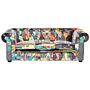 3 Seater Sofa Multicolour Green And Yellow Fabric Tufted Scroll Arms Patchwork Eclectic Chesterfield Style