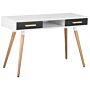 Desk White Grey 120 X 45 Cm 2 Drawers Shelf Solid Wood Legs