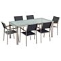 Garden Dining Set Black With Cracked Glass Table Top 6 Seats 180 X 90 Cm