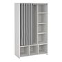 Uppsala Open Mobile Wardrobe Unit In White With A Grey Textile Curtain