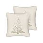 Set Of 2 Scatter Cushions Beige 45 X 45 Cm Christmas Tree Pattern Cotton Removable Covers