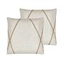 Set Of 2 Scatter Cushions Beige 45 X 45 Cm Jute Geometric Pattern Decorative Throw Pillows Removable Covers Zipper Closure